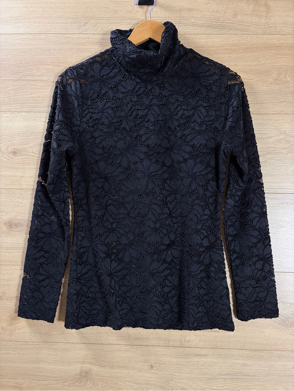 WHBM Black Lace Turtleneck Long-Sleeve Top Small